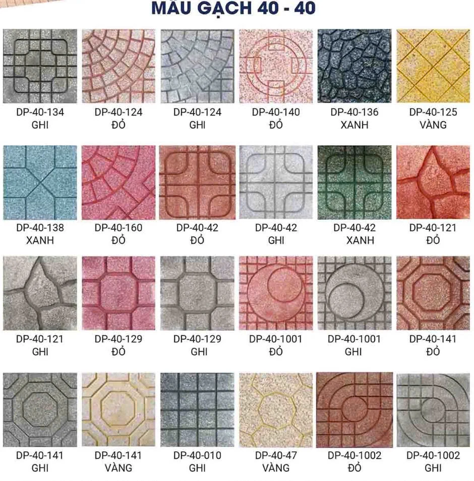 Bảng màu gạch lát vỉa hè 40x40 các mẫu hoa văn